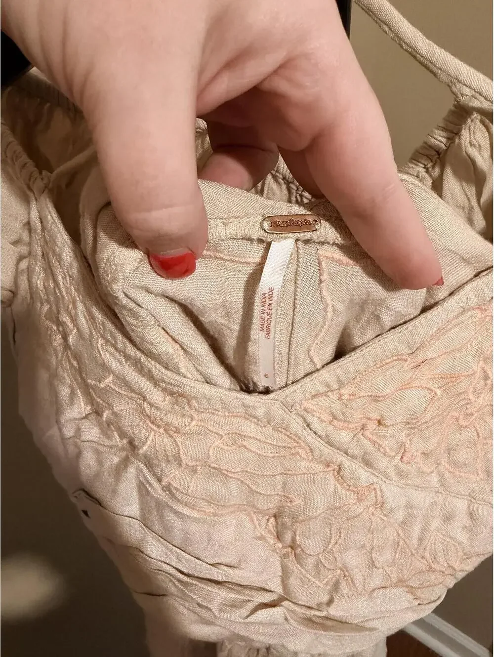 Free People Embroidered Off Shoulder Jumpsuit Beige Size 6